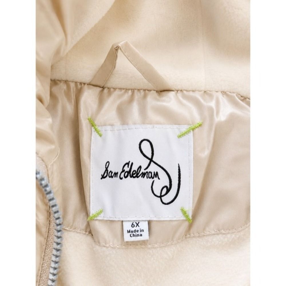 Sam Edelman Girls Metallic Champagne Gold Puffer Jacket Faux Fur Hood Size 6X - Picture 3 of 3